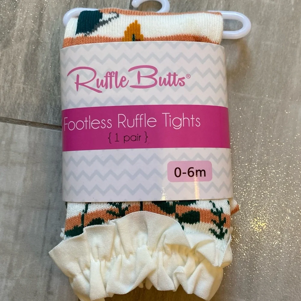 NWT RuffleButts Cider Stripe Butterfly and Flowers Ruffle Footless Tights 0-6M